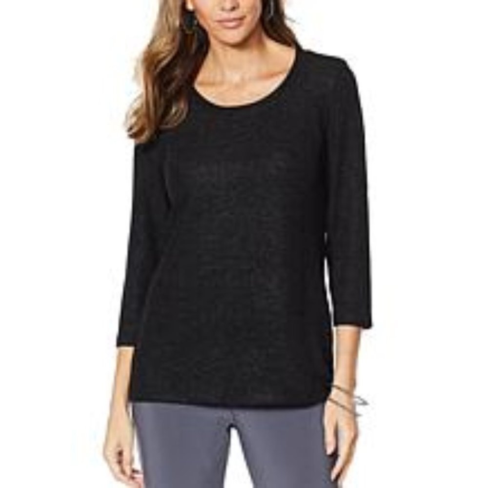 Slinky Brand 3/4-Slv Pucker Knit Foil Tee 682-452